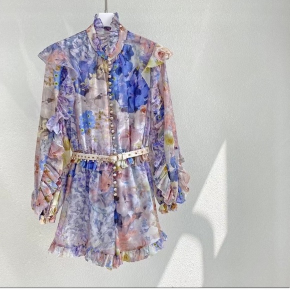 Zimmermann Pants - Zimmermann Allover Floral Printed Long Sleeved Playsuit